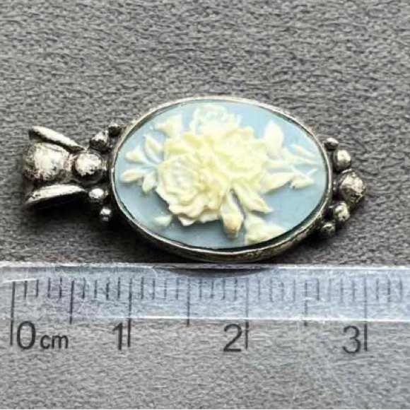 Sterling Cameo Floral Pendant & 17in Sterling Silver Chain EUC - Picture 1 of 6